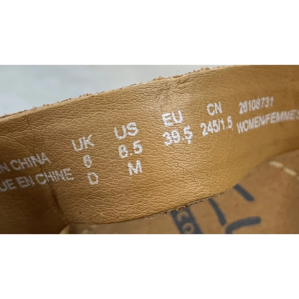 Clarks Collection Cushion Soft Tan Suede Brown Leather Cork Wedge Sandals 8.5